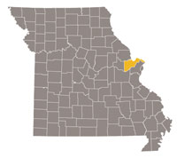 Missouri map with St. Charles county highlighted