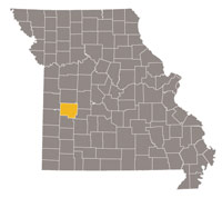 Missouri map with St. Clair county highlighted