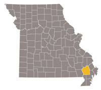 Missouri map with Stoddard county highlighted