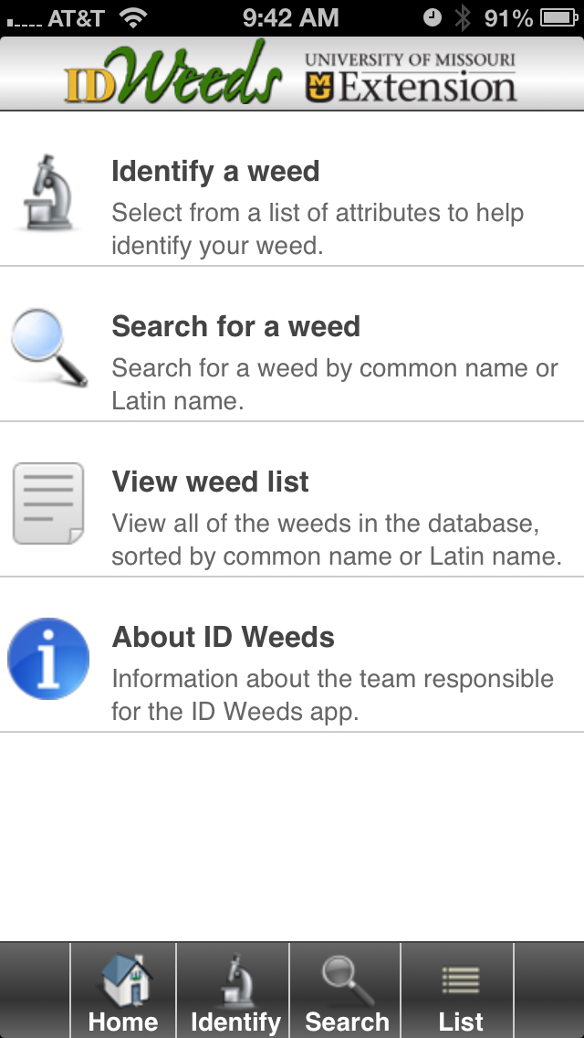 Screenshot of MU Extension's ID Weeds app.