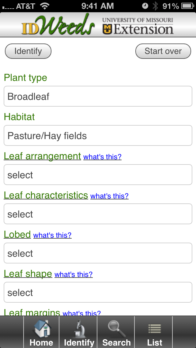 Open The ID Weeds app helps you identify weeds by selecting plant characteristics from drop-down menus.