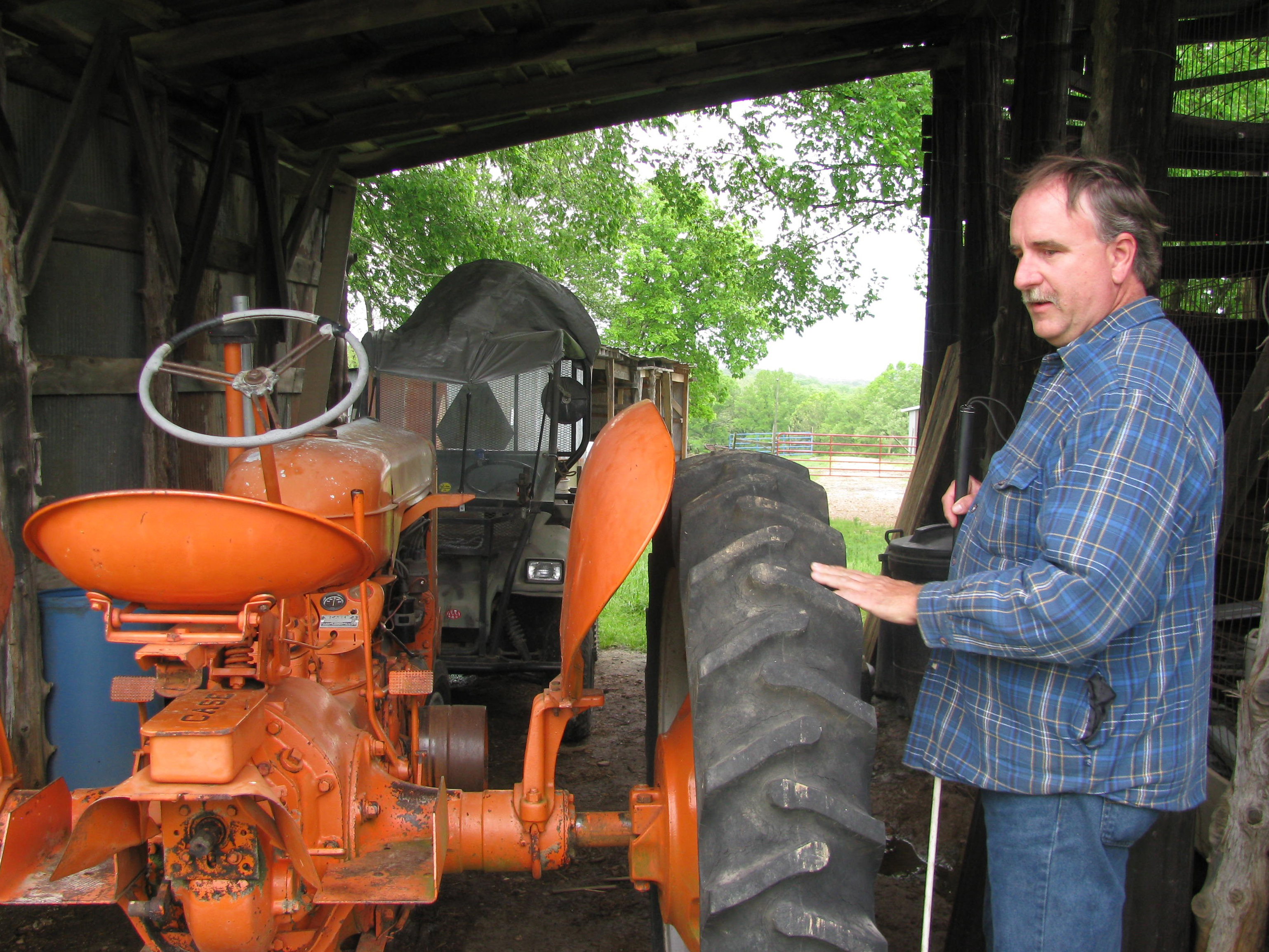 Brinkmann restores J.I. Case tractors. His grandfather and father owned and operated the J.I. Case dealership in Morrison, and Brinkmann uses mechanical skills learned before his blindness.