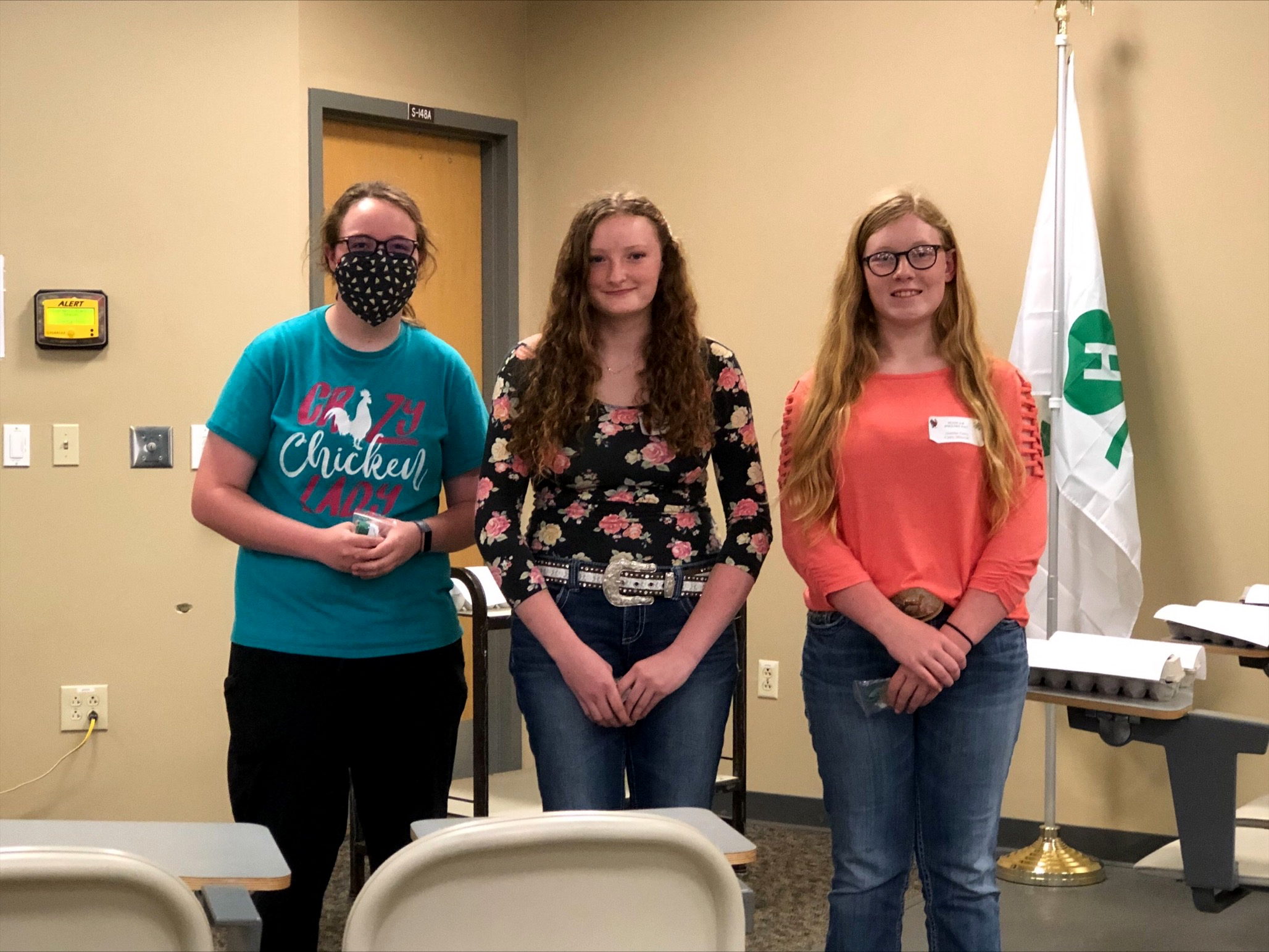 Open Top three seniors in the poultry judging contest, from left: Doralynn Lee, Warren County; Cassidy Murphy, Callaway County; and Jasmine Gates, Randolph County.