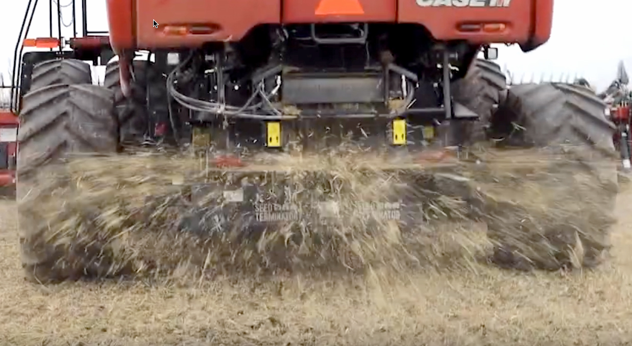 The Seed Terminator is an attachment that pulverizes weed seeds as they exit the combine. Photo by Mizzou Weed Science.