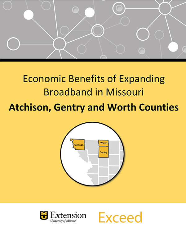 Cover of report on economic impact of expanding broadband in three Missouri counties. Download at http://muext.us/BroadbandResources.