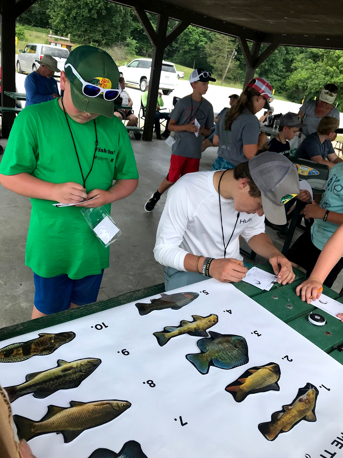 Youths identify fish species as part of the 2022 Missouri 4-H Sportfishing State Event.