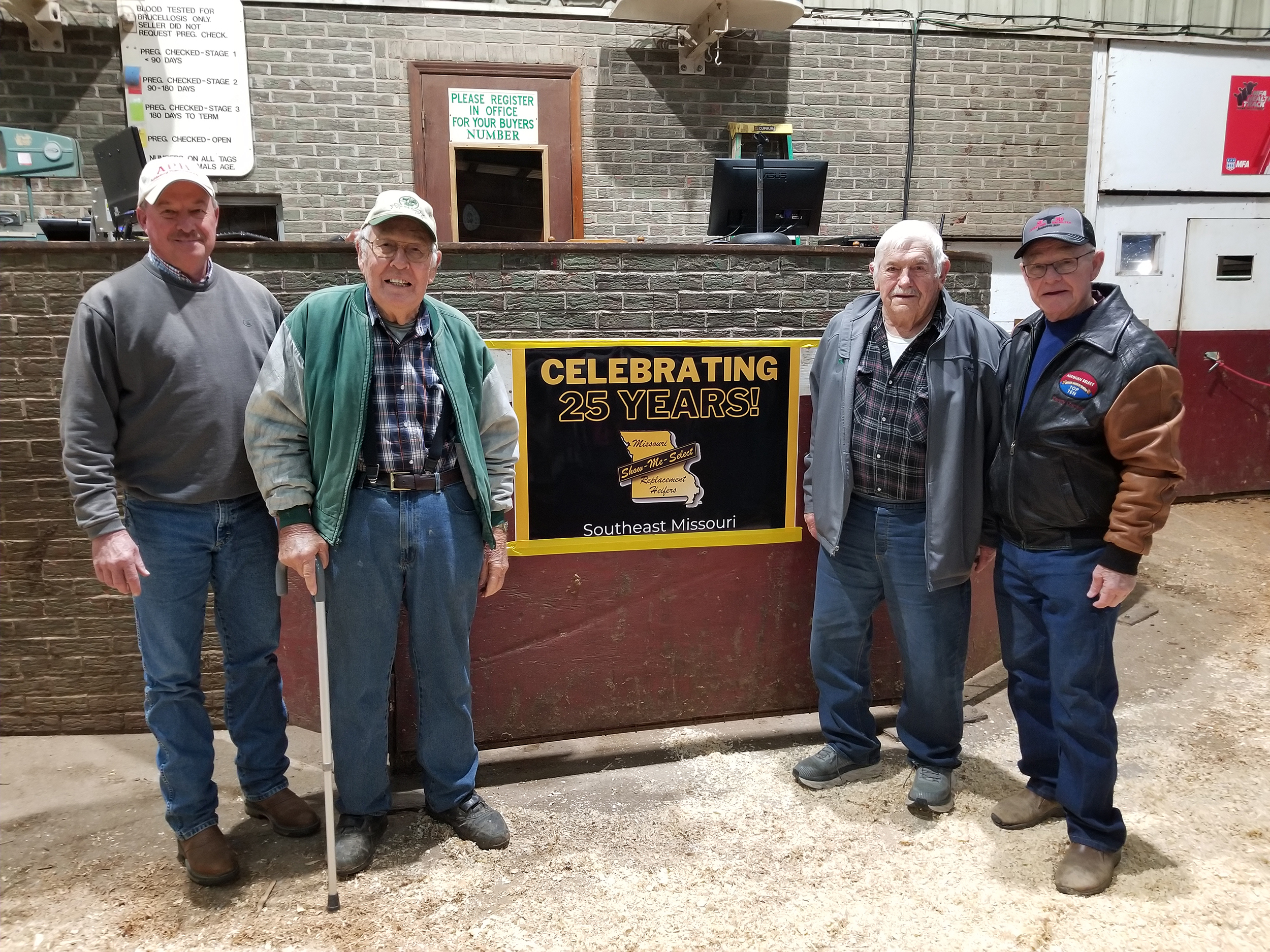 Open Darrell Aufdenberg, Glen Birk, Willis Koenig and Kenny Carney were recognized recently for their contributions to the Show-Me-Select Heifer Replacement Program. Each was involved for 25 years of service to the program that partners producers, MU Extension