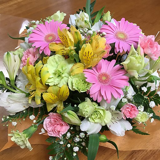 Open Photo Miya, CC BY-SA 4.0 (https://creativecommons.org/licenses/by-sa/4.0), via Wikimedia Commons. Source:   https://commons.wikimedia.org/wiki/File:Bouquet_of_white,_pink_and_yellow_flowers.jpg.