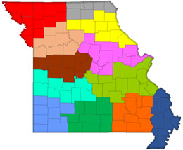 Map of Missouri counties
