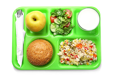 Food on serving tray