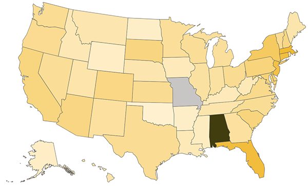 United States map with Alabama highlighted