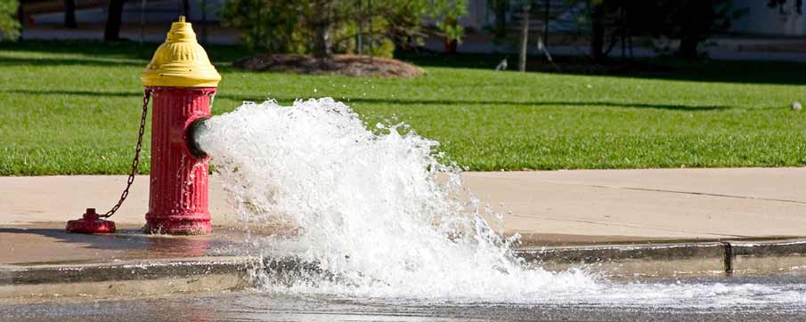 water gushing from a fire hydrant
