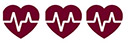 Three heart icons with heart rate monitor line through the middle of each heart.