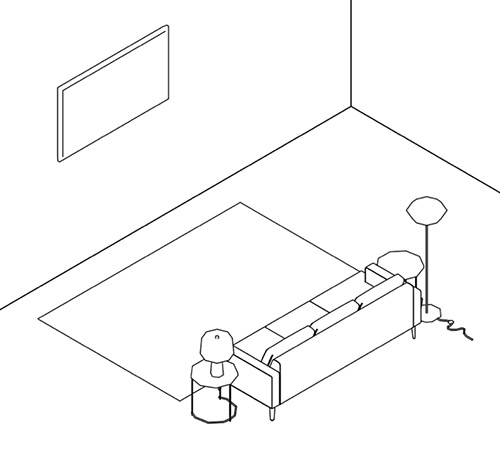 Diagram of living room with no clutter.