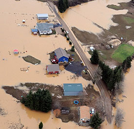 An arial photo of a flooded farm