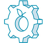 Gear with apple icon to indicate food systems