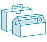Briefcase and toolbox icons to indicate different workplaces