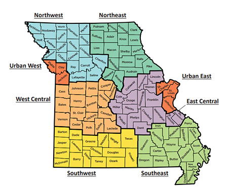 Missouri map by regions