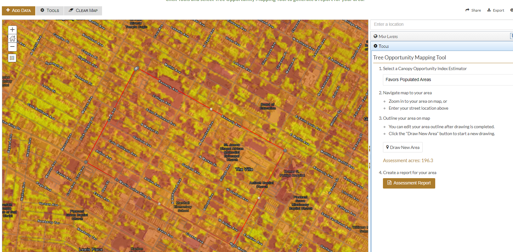 Interactive tree planting suitability mapping tool for the St. Louis region