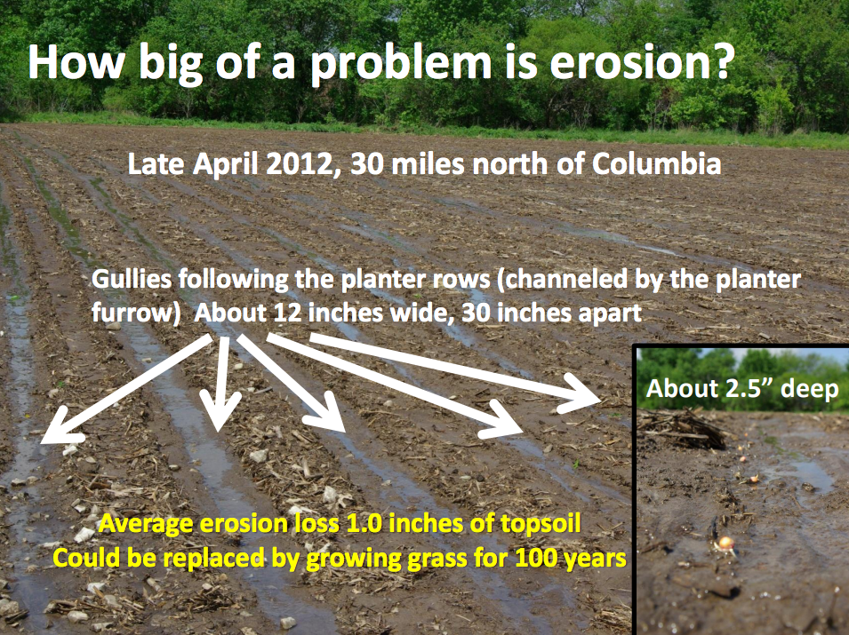 Average erosion loss of 1 inch of top soil could be replaced by growing grass for 100 years.