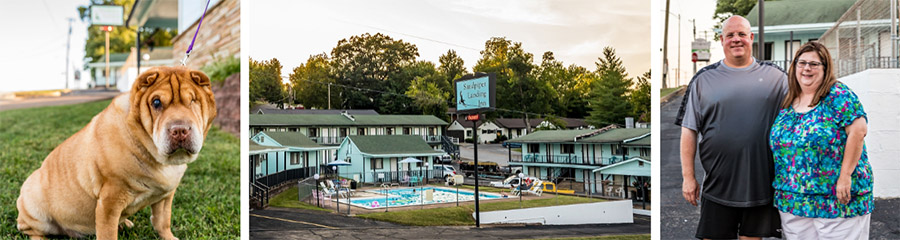Sandpiper Landing Inn banner with images of the inn and owners 