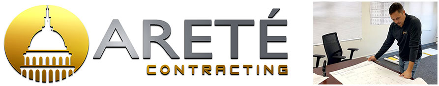 Areté Contracting logo and owner Kyle Te.