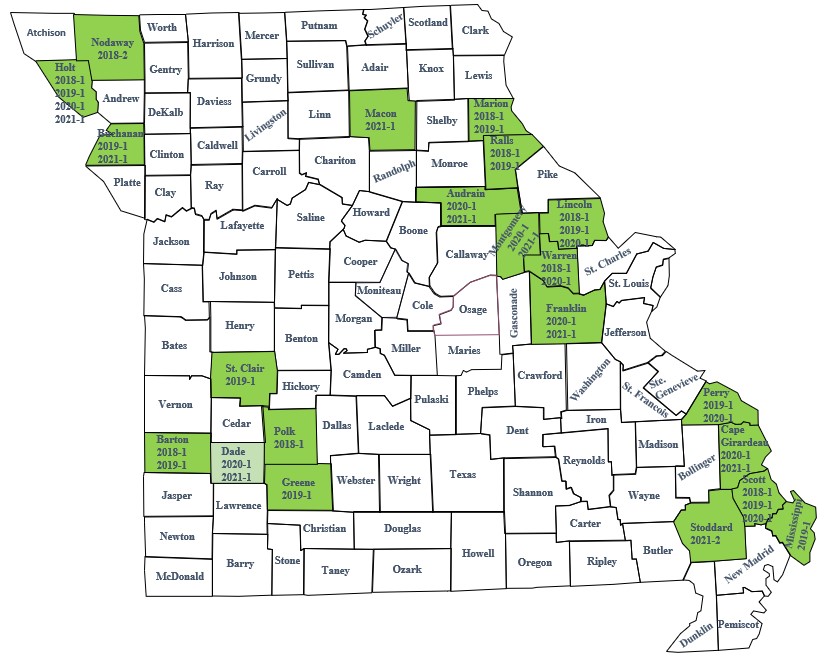2018, 2019, 2020 and 2021 fungicide trial locations