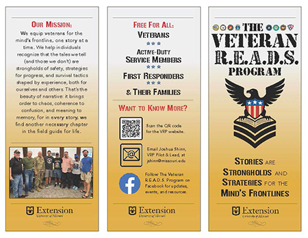 Veteran READS program brochure with photos of veterans and text