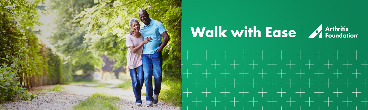 Arthritis Foundation logo and image of older couple enjoying a walk