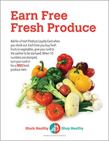 Fresh produce loyalty card sign.