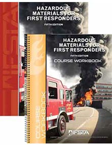 Covers of Hazardous Materials for First Responders, 5th Edition Manual and Workbook Package.