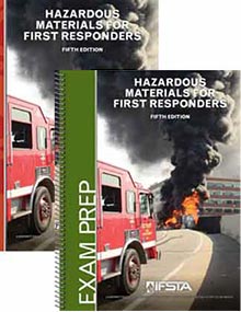 Covers of Hazardous Materials for First Responders, 5th Edition Manual and Exam Prep Package.