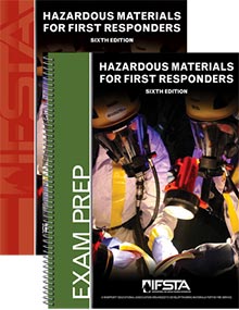 Covers of Hazardous Materials for First Responders, 6th Edition Manual and Exam Prep Package.