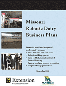 Cover of Missouri Robotic Dairy Business Plans manual.