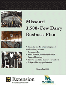 Cover of Missouri 3,500-Cow Dairy Business Plan manual.