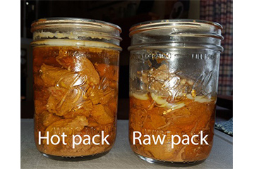 Hot packed and raw packed canned meat