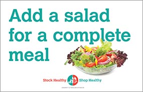 Sign with colorful salad that reads "Add a salad for a complete meal."