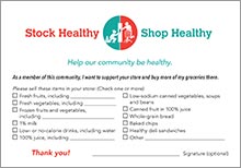 Stock Heatlhy, Shop Healthy suggestion box card.