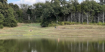 A landscape view of a lake in Oglesby Park, Wentzville, St. Charles County Missouri.