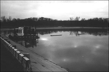 The dredge used for removal of biosolids from a lagoon