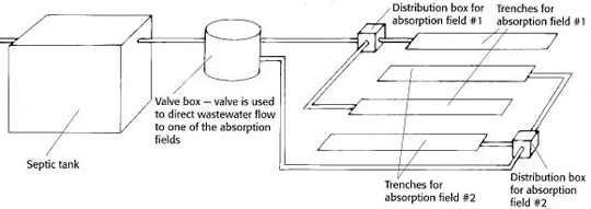 Septic systems with alternating trenches