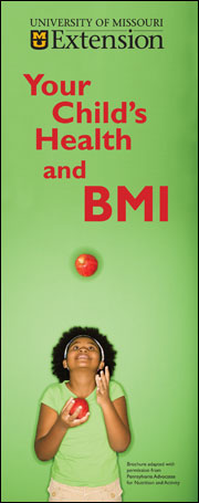 Young black girl juggling apples under the title Your Child's Health and BMI.