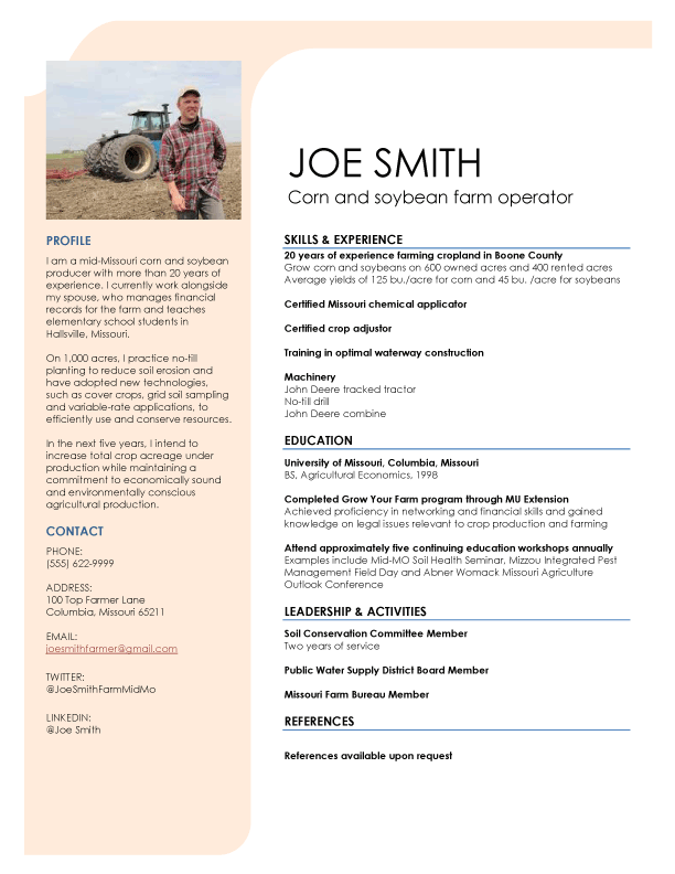 farm work experience resume