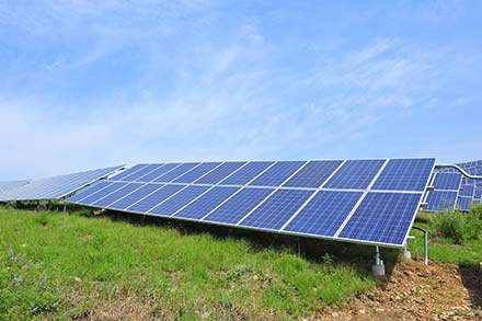 A solar array in a field.