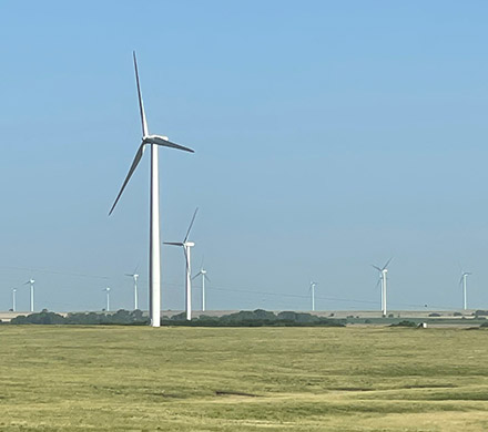 Wind turbines.