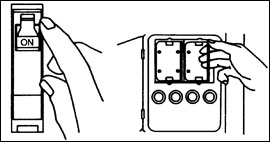 Circuit breaker and pull-out cartridge fuses.