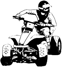 Man on ATV, turning.