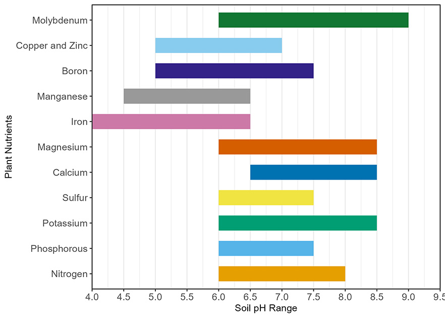 Bar graph for the optimal soil pH range for nutrient availability.