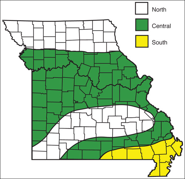 Hardiness zones map of Missouri.