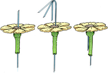  Hide the hook well when hook wiring a flower before drying